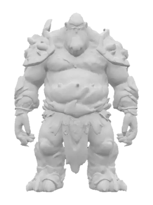 3D model for fantasy monstrous giant, stocky body with one glowing eye, broken armor shaped like a rock and sea waves, detailed face, extremely detailed, high resolution texture, epic stance