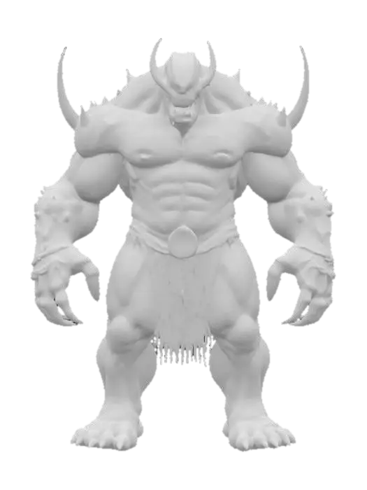 3D model for fantasy mysterious monstrous giant, stocky muscular body, armor made of bones on the body, detailed menacing face, extremely detailed high resolution texture, epic stance