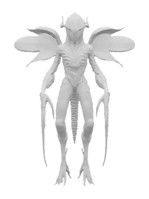 3D model for sci-fi fantasy bioluminescent morph guardian from another world, extremely detailed