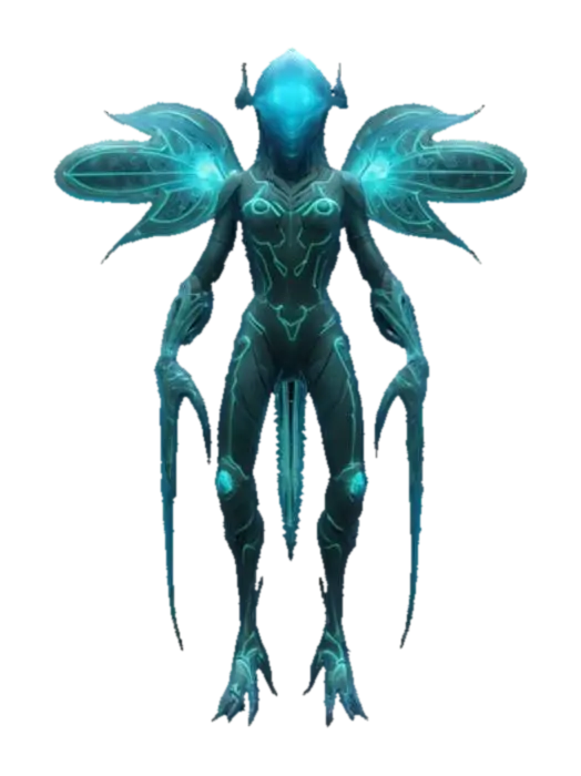 3D model for sci-fi fantasy bioluminescent morph guardian from another world, extremely detailed