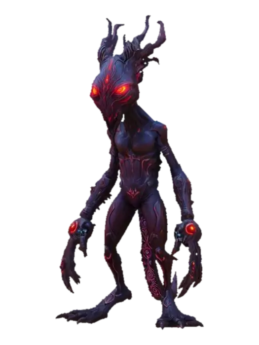 sci-fi fantasy bioluminescent morph guardian from another world, extremely detailed - Demonic 3D model, vytvořený pomocí AI