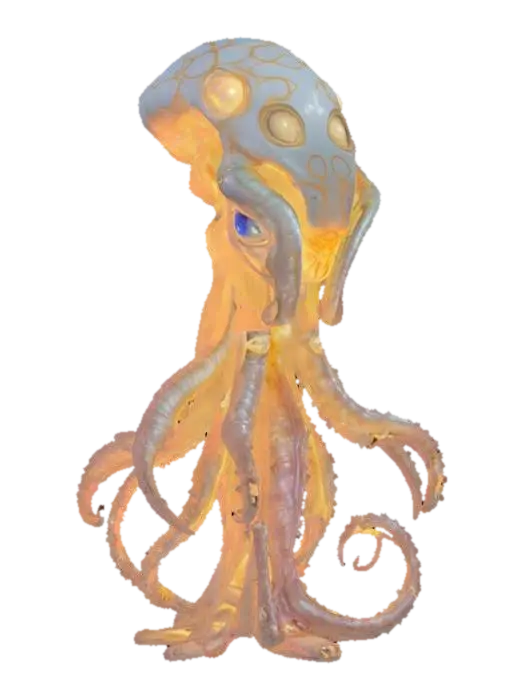 3D model for unknown entity from distant space, intelligent appearance although not very humanoid, antigravity core i.e. floating in the air, gripping tentacles instead of individual limbs, main sensory organs on some kind of head, pleasant to look at, extremely detailed, high sharp resolution texture, hyperrealistic, epic stance