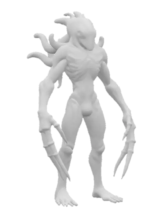 3D model for unknown entity from distant space, intelligent appearance although not very humanoid, antigravity core i.e. floating in the air, gripping tentacles instead of individual limbs, main sensory organs on some kind of head, pleasant to look at, extremely detailed, high sharp resolution texture, hyperrealistic, epic stance