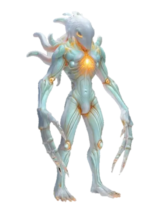 3D model for unknown entity from distant space, intelligent appearance although not very humanoid, antigravity core i.e. floating in the air, gripping tentacles instead of individual limbs, main sensory organs on some kind of head, pleasant to look at, extremely detailed, high sharp resolution texture, hyperrealistic, epic stance