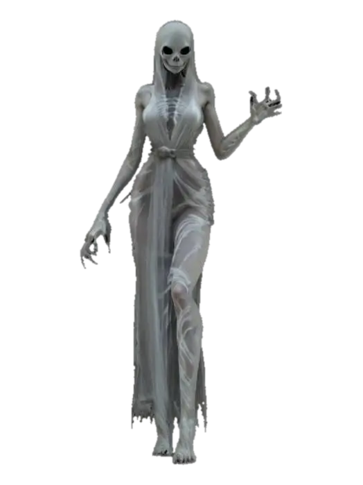 fantasy female silhouette ghost monster, graceful slender body, long bony hands… 3D model, vytvořený pomocí AI