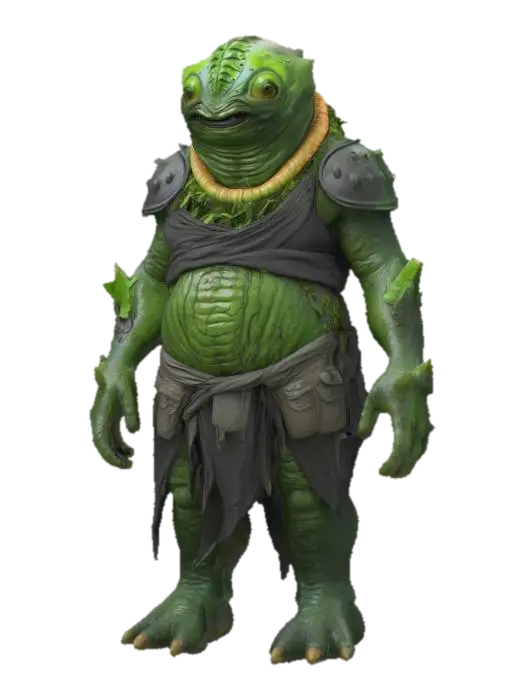 3D model for fantasy big humanoid slug swamp monster, massive stocky body covered with ferns and algae, slimy body surface, carapace armor on the back, dressed in a torn robe, detailed slug face with multiple eyes, extremely detailed, high sharp resolution texture, hyperrealistic, epic stance