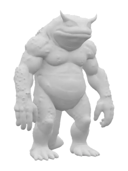 3D model for fantasy big humanoid slug swamp monster, massive stocky body covered with ferns and algae, slimy body surface, carapace armor on the back, dressed in a torn robe, detailed slug face with multiple eyes, extremely detailed, high sharp resolution texture, hyperrealistic, epic stance