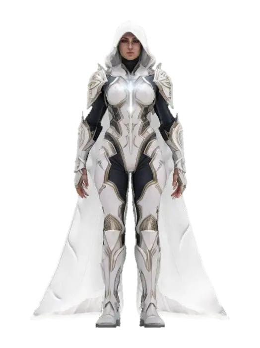 fantasy bioenergy female fighter, elegantly crafted body, bioarmor plates on the… - Luminous 3D model, vytvořený pomocí AI