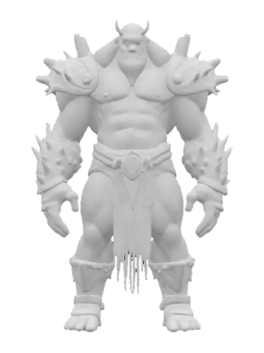 3D model for fantasy monstrous giant, stocky body with one glowing eye, broken armor shaped like a rock and ocelových plátů, detailed face, extremely detailed, high sharp resolution texture, hyperrealistic, epic stance
