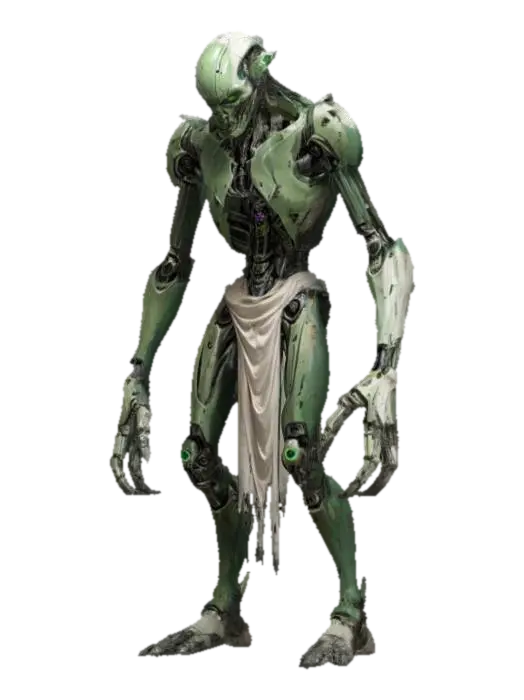 sci-fi fantasy robotic humanoid creature, damaged and deformed body and humanoid… - Clawed 3D model, vytvořený pomocí AI