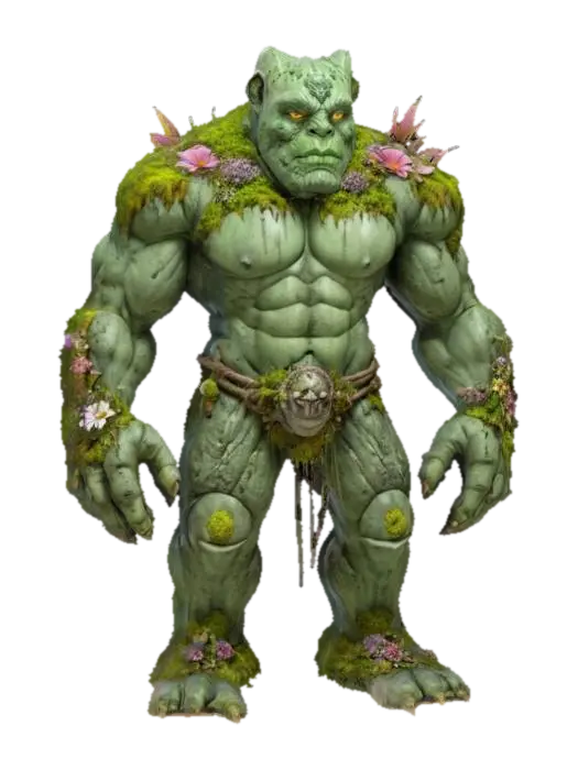 fantasy stone golem elemental, massive body covered in moss and flowers, extremely… - Symbols 3D model, vytvořený pomocí AI