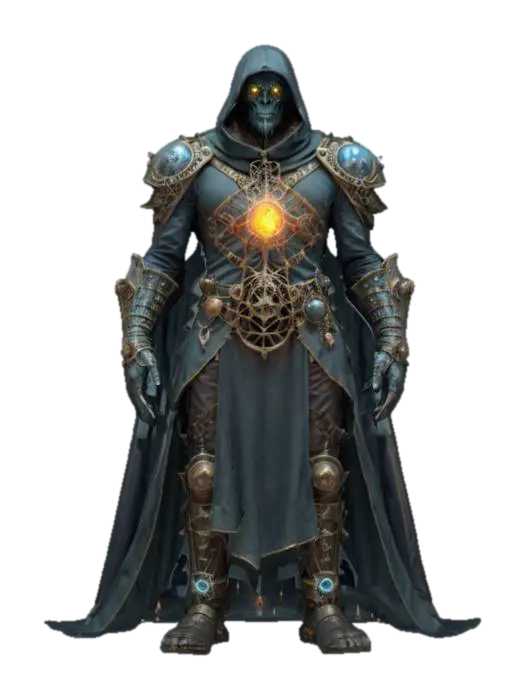 fantasy steampunk space pirate wizard-monster, massive ghostly body, body covered… 3D model, vytvořený pomocí AI