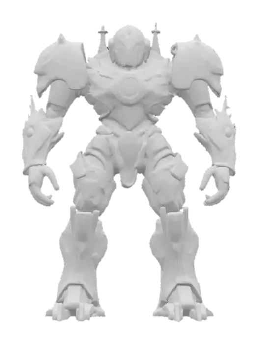 3D model for sci-fi cyber robotic golem in romanesque architecture, massive body like walls, extremely detailed, hyperrealistic texture, epic stance, #arch#