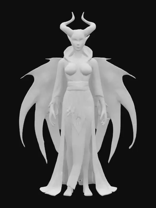 3D model for sci-fi biopunk female demon, elegant body with glowing energy, body dressed in elegant robe, detailed handsome face, extremely detailed, hyperrealistic texture, epic stance
