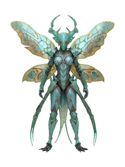 3D model for fanstasy insectoid queen with chitin armor and blade limbs, extremely detailed, hyperrealistic texture, epic stance