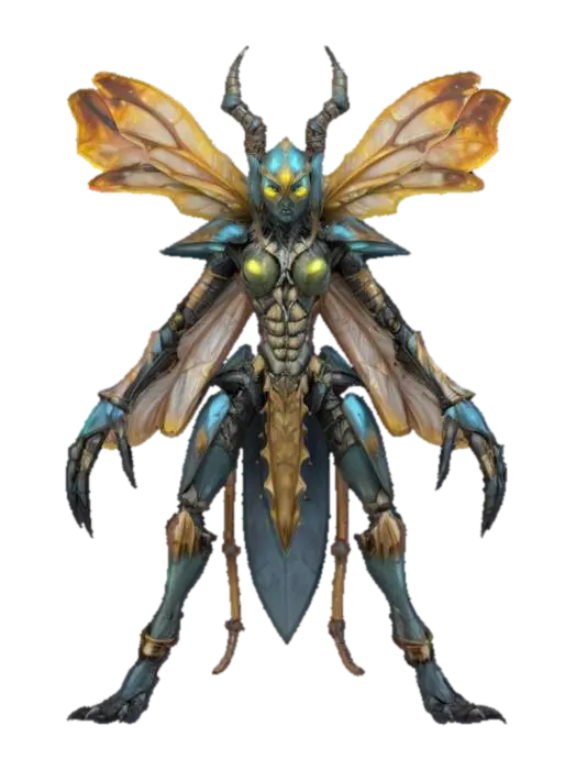3D model for fanstasy insectoid queen with chitin armor and blade limbs, extremely detailed, hyperrealistic texture, epic stance
