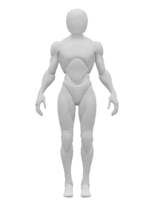3D model for sci-fi entity from the distant future, humanoid-looking nanofield body floating above the ground, glossy body surface almost mirror-like in places, graceful rounded aerodynamic shapes, extremely detailed, hyperrealistic texture, epic stance