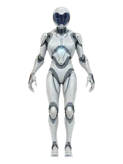 3D model for sci-fi entity from the distant future, humanoid-looking nanofield body floating above the ground, glossy body surface almost mirror-like in places, graceful rounded aerodynamic shapes, extremely detailed, hyperrealistic texture, epic stance
