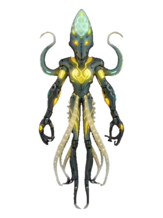 robotic squid warrior, elegant massive luminous body, body floating, glowing… - Symbols 3D model, vytvořený pomocí AI