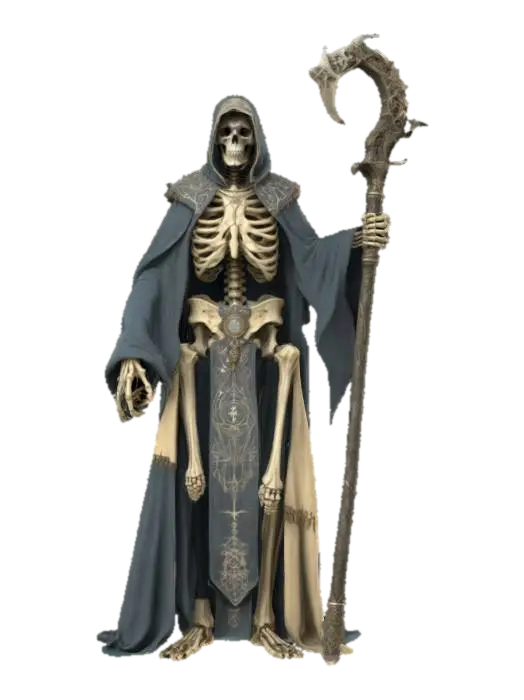 fantasy wizard skeleton, old emaciated body, dressed in a long decorated tunic with… 3D model, vytvořený pomocí AI