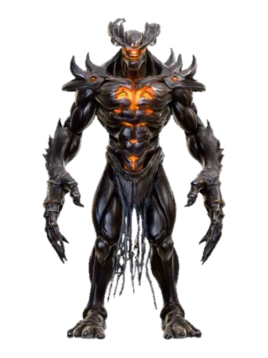 ancient alien titan, towering, hulking posture, body made of cracked obsidian-like… - Draconic 3D model, vytvořený pomocí AI