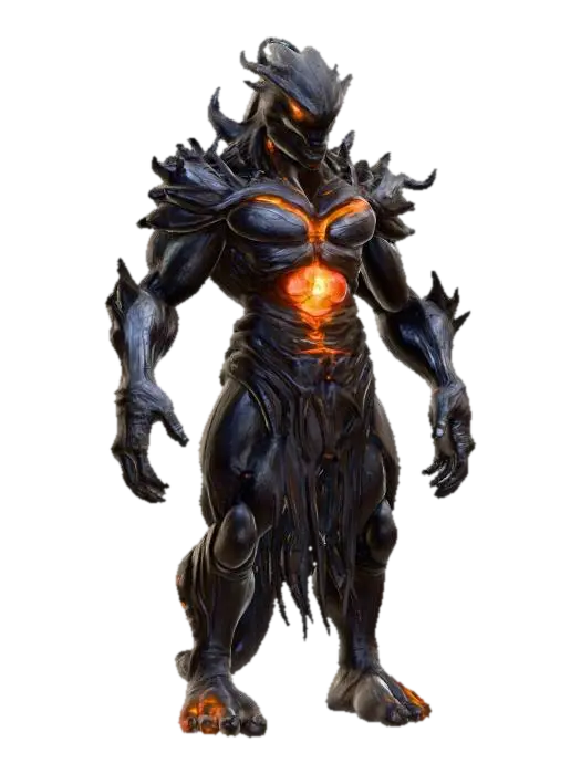 ancient alien titan, towering, hulking posture, body made of cracked obsidian-like… - Draconic 3D model, vytvořený pomocí AI