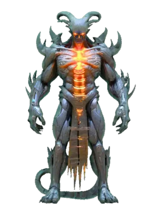 ancient alien titan, towering, hulking posture, body made of cracked obsidian-like… - Draconic 3D model, vytvořený pomocí AI