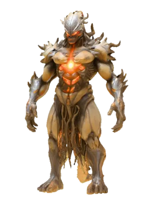 ancient alien titan, towering, hulking posture, body made of cracked obsidian-like… - Draconic 3D model, vytvořený pomocí AI