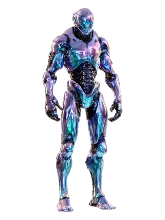 sci-fi four-legged cyborg from Dead Universe, electronic graceful body, body covered… - Chrome 3D model, vytvořený pomocí AI