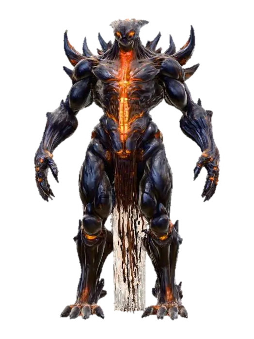 Ancient alien titan; towering, hulking posture; body made of cracked obsidian-like… - Draconic 3D model, vytvořený pomocí AI