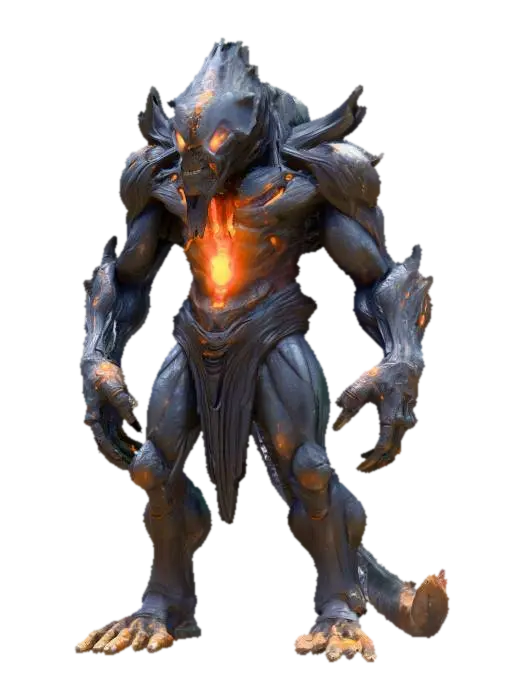 Ancient alien titan; towering, hulking posture; body made of cracked obsidian-like… - Draconic 3D model, vytvořený pomocí AI