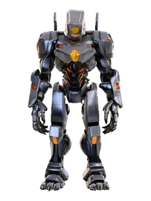 sci-fi robotic enforcer; humanoid but heavily mechanical; angular armored body… 3D model, vytvořený pomocí AI