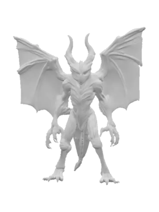 3D model for bat lantern monster; body shaped like an ancient iron lantern glowing with intense golden-white light; large bat wings extend from its sides, torn and leathery; bottom of the lantern morphs into clawed talons gripping the ground; instead of a handle, a twisted bat head emerges with glowing red eyes; light inside flickers like a living flame, casting long shadows; aura mystical, radiant and terrifying; extremely detailed, high resolution texture, epic stance
