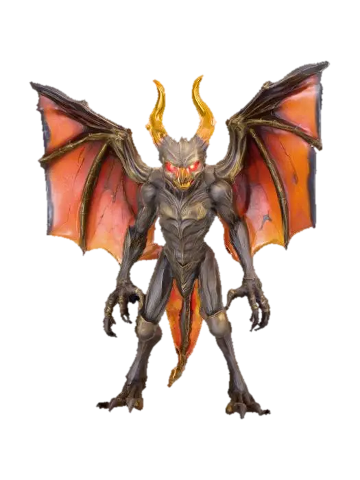 3D model for bat lantern monster; body shaped like an ancient iron lantern glowing with intense golden-white light; large bat wings extend from its sides, torn and leathery; bottom of the lantern morphs into clawed talons gripping the ground; instead of a handle, a twisted bat head emerges with glowing red eyes; light inside flickers like a living flame, casting long shadows; aura mystical, radiant and terrifying; extremely detailed, high resolution texture, epic stance