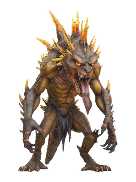 feral beast; crouched monstrous creature with rough cracked hide like dried… - Predatory 3D model, vytvořený pomocí AI