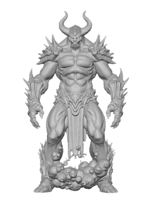 3D model for dark fantasy stone elemental; colossal humanoid form made of levitating stone fragments, each separated and floating apart, glowing cyan energy streams binding the rocks together; upper body shaped like a muscular titan with jagged rocky shoulders, fragmented arms and chest, and a terrifying horned stone mask with glowing eyes; torso and legs dissolving into a vortex of floating boulders and debris; energy core glowing bright blue in the center; atmosphere dark, ominous, mystical, with faint violet and teal highlights; highly detailed, epic, cinematic lighting, extremely detailed, high resolution texture, epic stance, #villain#