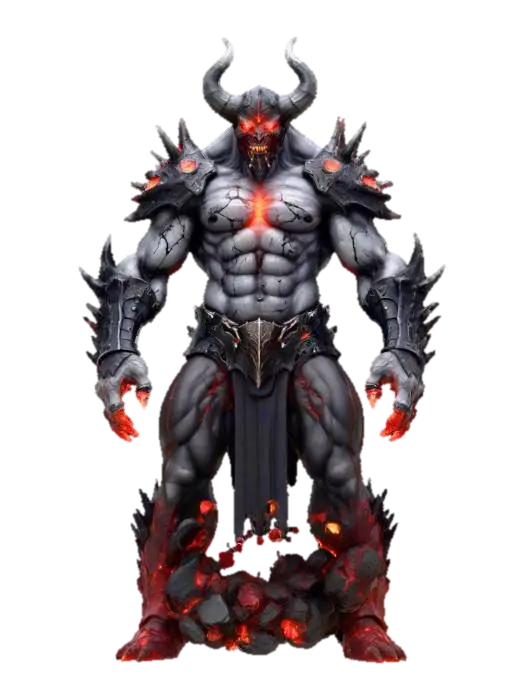 3D model for dark fantasy stone elemental; colossal humanoid form made of levitating stone fragments, each separated and floating apart, glowing cyan energy streams binding the rocks together; upper body shaped like a muscular titan with jagged rocky shoulders, fragmented arms and chest, and a terrifying horned stone mask with glowing eyes; torso and legs dissolving into a vortex of floating boulders and debris; energy core glowing bright blue in the center; atmosphere dark, ominous, mystical, with faint violet and teal highlights; highly detailed, epic, cinematic lighting, extremely detailed, high resolution texture, epic stance, #villain#