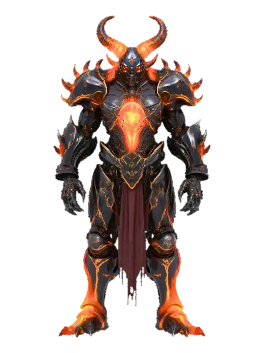 cyber hell demon; towering humanoid figure fused with infernal machinery, body… - Monstrosity 3D model, vytvořený pomocí AI
