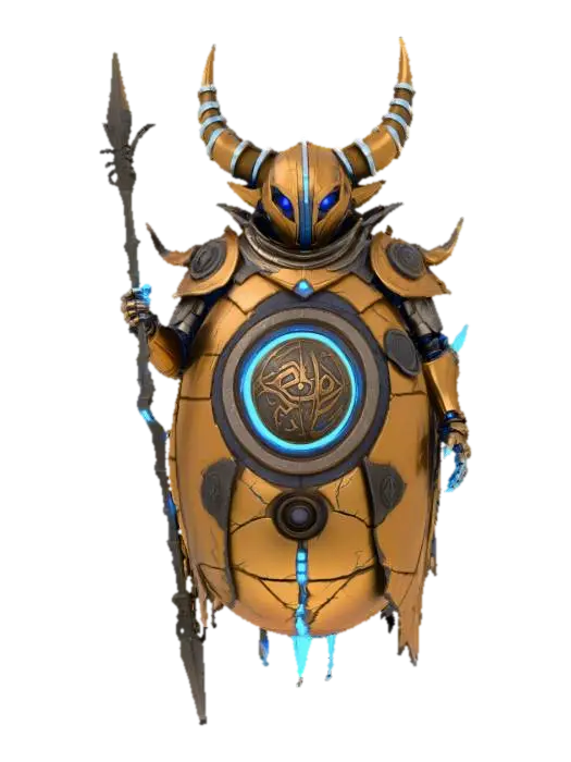 3D model for fantasy egg-shaped mage, floating slightly above the ground, ornate runic shell covered in glowing symbols, tiny mechanical arms holding a staff, faint magical aura surrounding the shell, glowing eyes carved into the surface, hovering cloth fragments like a robe or cape, elegant and mysterious atmosphere, extremely detailed, cinematic lighting, #villain#,