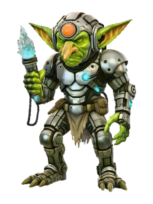 Modello 3D Cyber Goblin Technologist, generato dall’IA