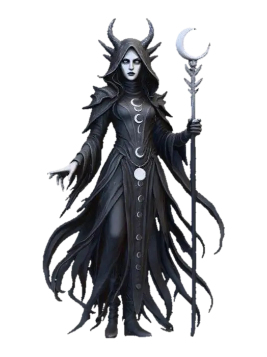 Female Lunar Mage 3D model, vytvořený pomocí AI