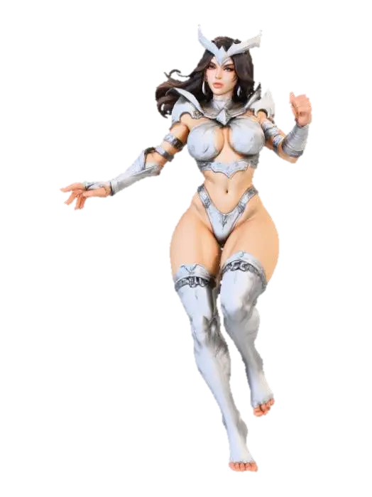 Female Warrior of Silver Armor 3D model, vytvořený pomocí AI