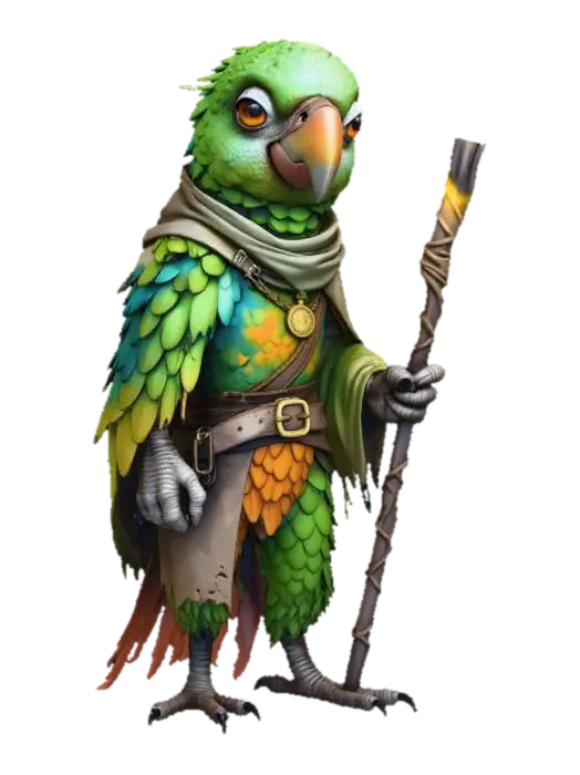 Fantasy Parrot Warlock 3D model, vytvořený pomocí AI