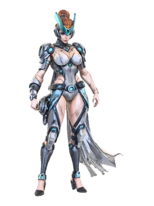 Cyborg Warrior Princess - Idol 3D model, vytvořený pomocí AI