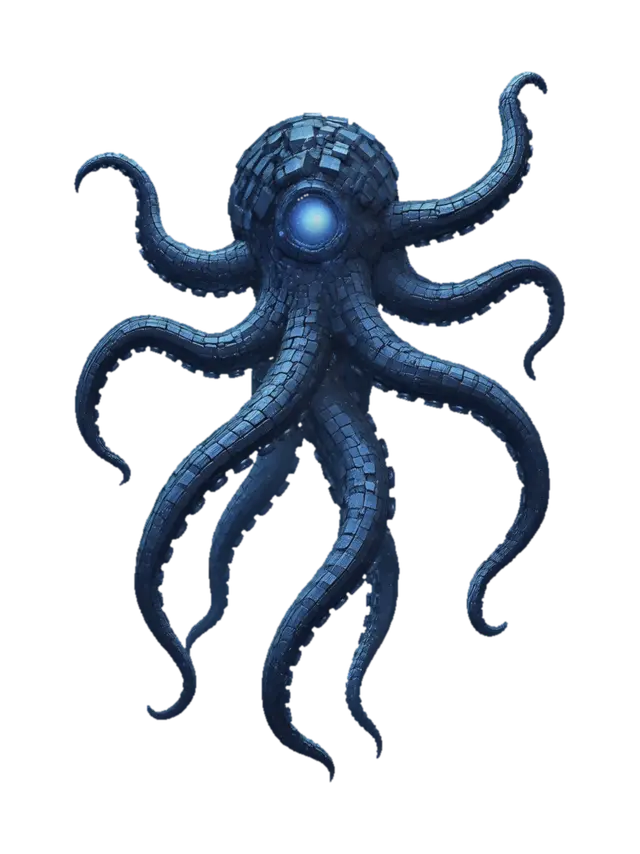 Blue Mosaic Kraken 3D model, vytvořený pomocí AI