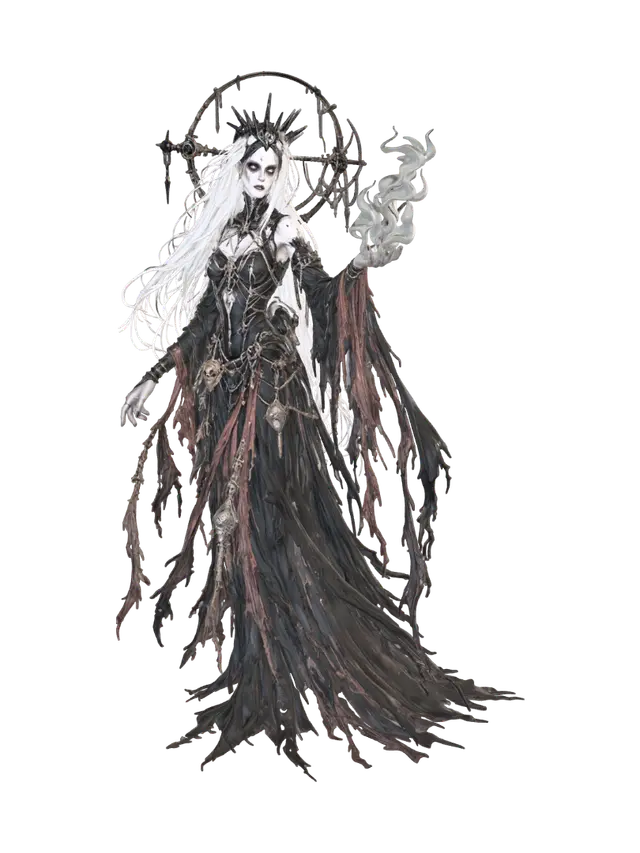 Wraith Queen of the Ashen Veil - Fantasyworld 3D model, vytvořený pomocí AI