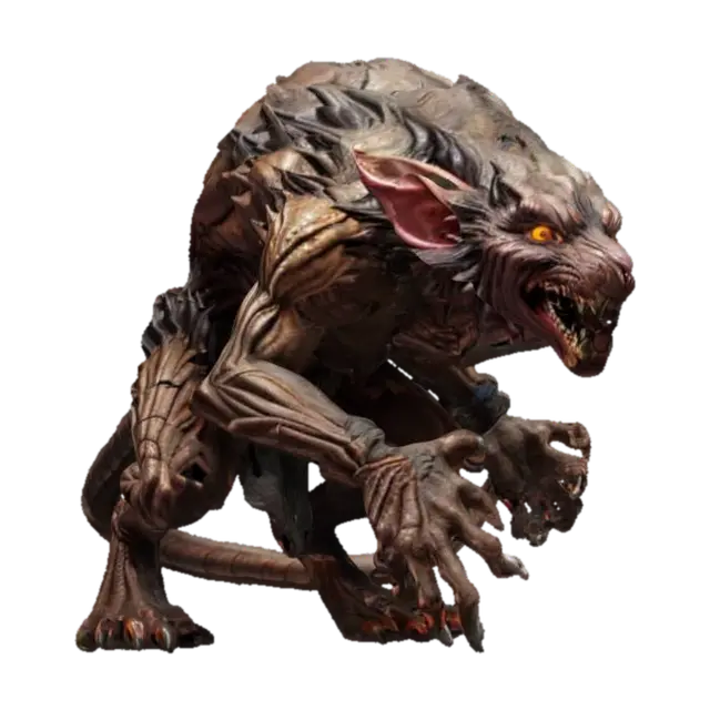 fantasy giant humanoid rat demon, furious attacking with mouth and claws, tall figure… 3D model, vytvořený pomocí AI