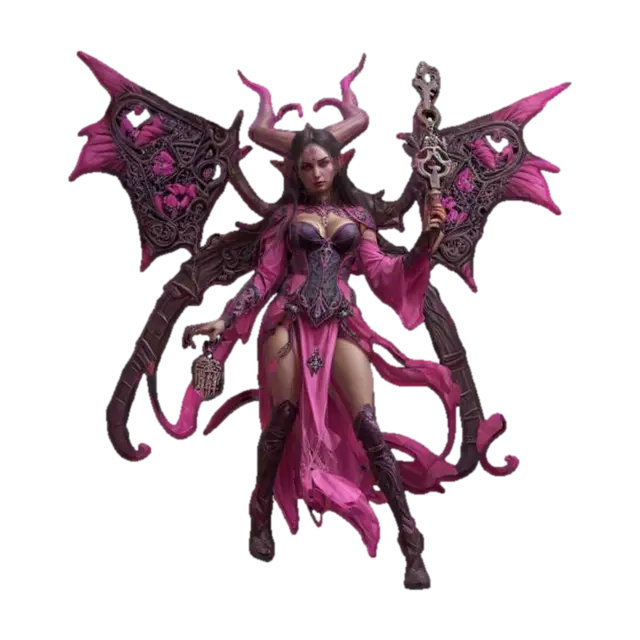 fantasy demonic female guardian of love, beautiful curves and robustly crafted… - Embroidery 3D model, vytvořený pomocí AI