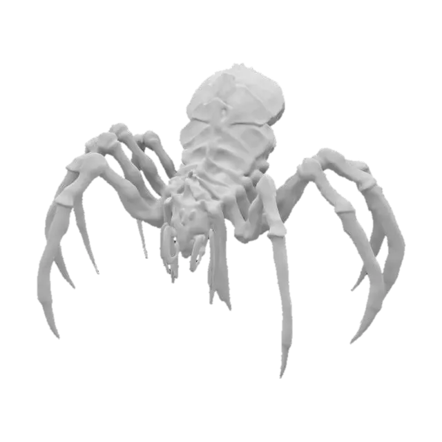3D model for sci-fi fantasy robotic spider humanoid creature, spider body and humanoid like structure, terrifying expression, spider in attack, clawed limbs, covered in torn clothes, extremely details, high resolution texture, epic stance