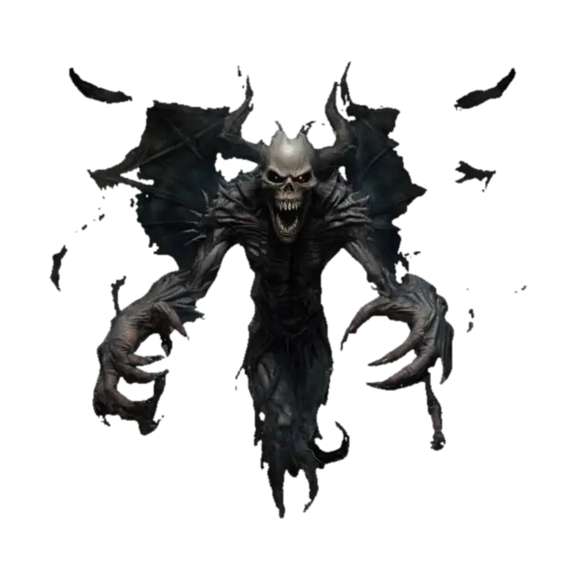 3D model for fantasy dark wraith, body floating in the air and emerging from the darkness, lower body disappearing into the darkness, massive toothy muzzle, massive hands reaching forward, terrifying expression, in an attacking position, extremely details, high resolution texture, epic stance